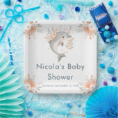 Cute Floral Dolphin Baby Shower Pappteller (Party)