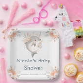 Cute Floral Dolphin  Baby Shower Pappteller (Party)