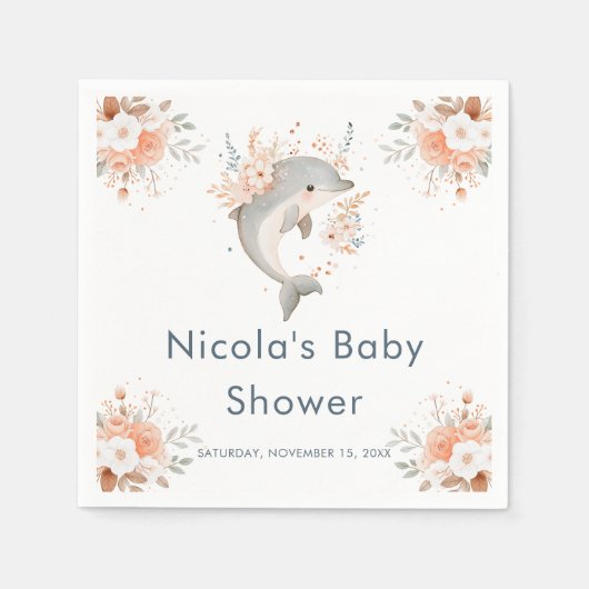Cute Floral Dolphin Baby Shower Serviette (Vorderseite)