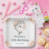 Cute Floral Dolphin Birthday Party Pappteller (Party)
