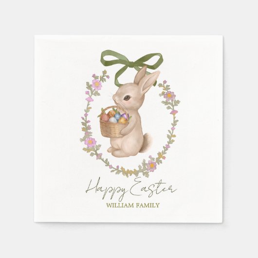 Cute Floral Easter Rabbit Serviette (Vorderseite)