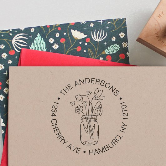 Cute Floral Flower Bouquet Mason Jar Family Permastempel