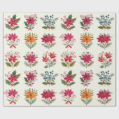 Cute Floral Folk Christmas Geschenkpapier (Flach)