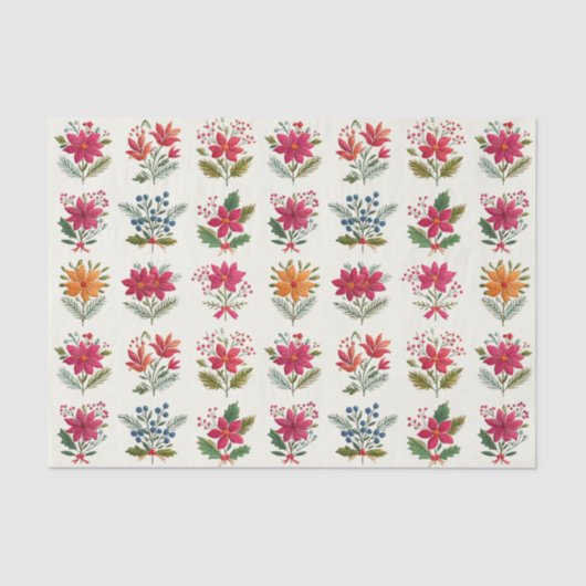 Cute Floral Folk Christmas Seidenpapier (Vorderseite)