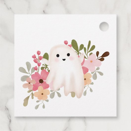 Cute floral ghost pumpkin little boo baby shower geschenkanhänger (Rückseite)