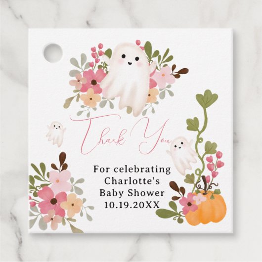 Cute floral ghost pumpkin little boo baby shower geschenkanhänger (Vorderseite)