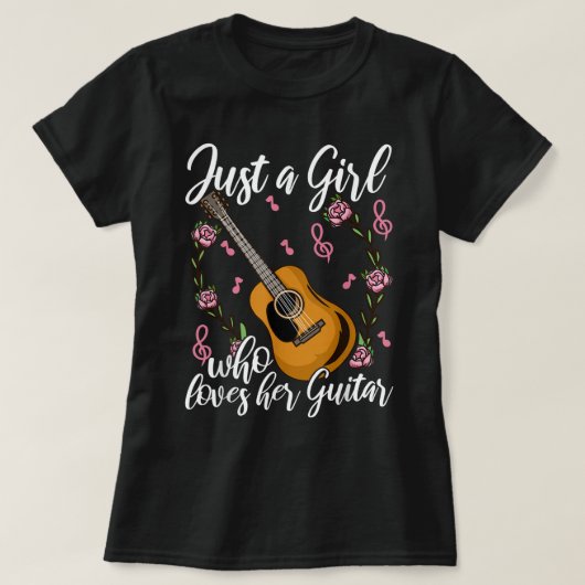 Cute Floral Guitar Girl Design T-Shirt (Design vorne)