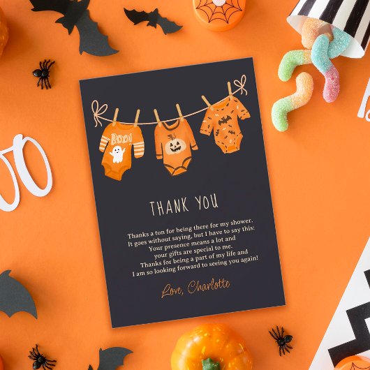 Cute floral Halloween thank you baby shower  Dankeskarte