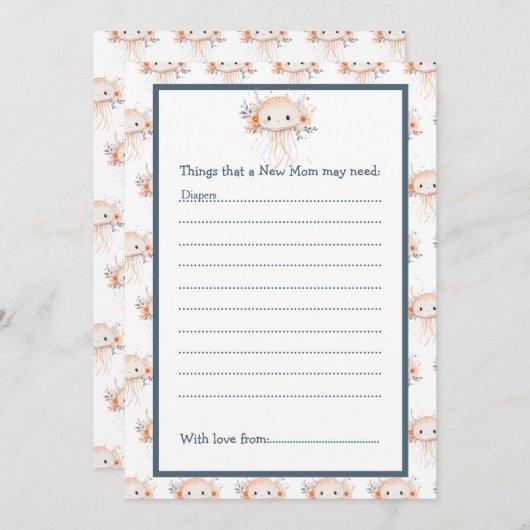 Cute Floral Jellyfish Baby Shower Einladung (Vorne/Hinten)