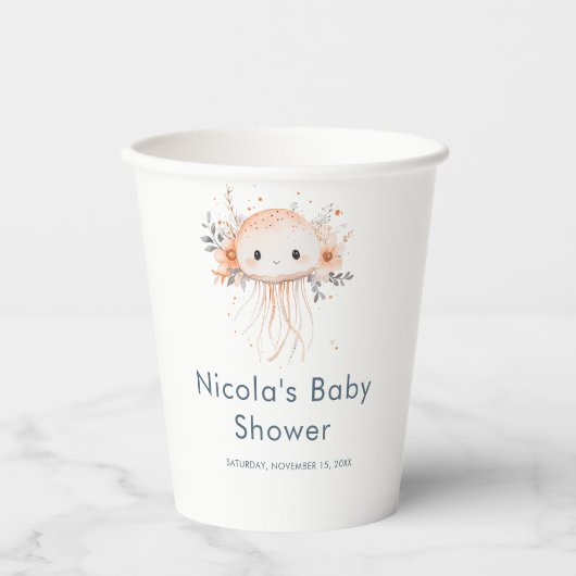 Cute Floral Jellyfish Baby Shower Pappbecher (Vorderseite)