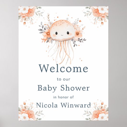 Cute Floral Jellyfish Baby Shower Welcome Poster (Vorne)