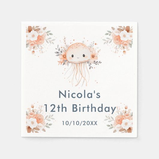Cute Floral Jellyfish Birthday Party Serviette (Vorderseite)