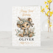Cute floral lion Happy 1st Birthday Greeting Card Karte (Gelbe Blume)