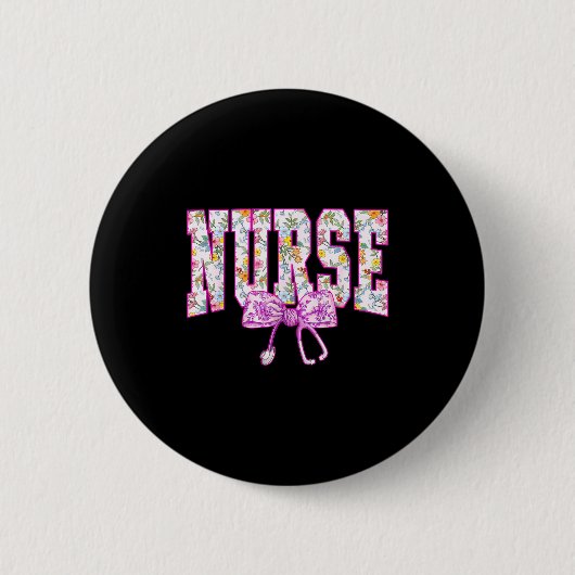 Cute Floral Nk Nurse Coquette Bow Stethoscope Nurs Button (Vorderseite)