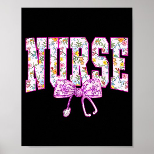 Cute Floral Nk Nurse Coquette Bow Stethoscope Nurs Poster (Vorne)