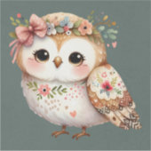 Cute Floral Owl with Bow Aufkleber (Vorderseite)
