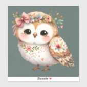 Cute Floral Owl with Bow Aufkleber (Blatt)