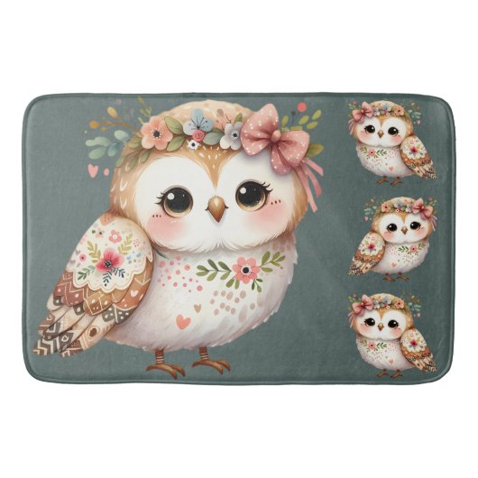Cute Floral Owl with Bow Badematte (Vorderseite)