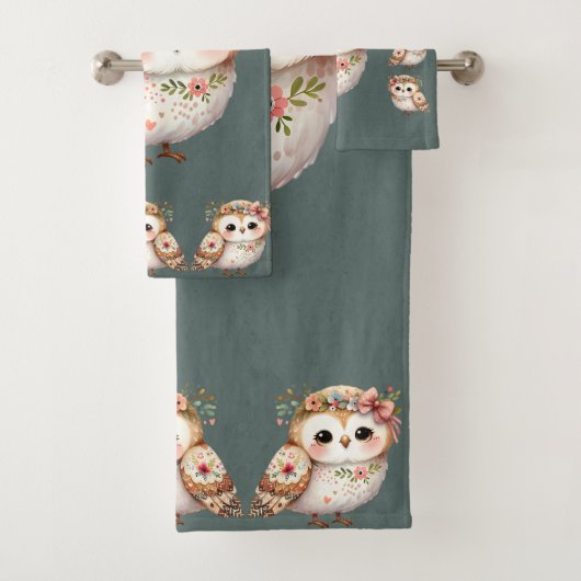 Cute Floral Owl with Bow Badhandtuch Set (Insitu)