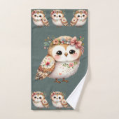 Cute Floral Owl with Bow Badhandtuch Set (Handtuch)