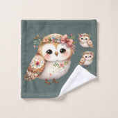 Cute Floral Owl with Bow Badhandtuch Set (Waschlappen)