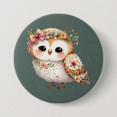 Cute Floral Owl with Bow Button (Vorderseite)