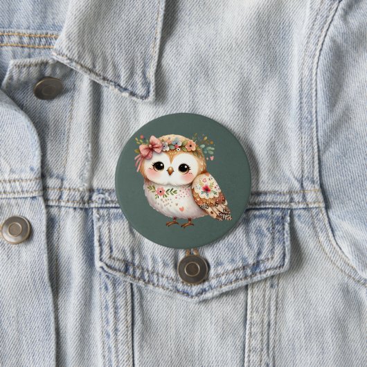 Cute Floral Owl with Bow Button (Beispiel)