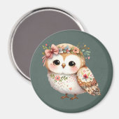 Cute Floral Owl with Bow Magnet (Vorderseite/Rückseite)