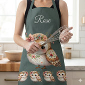 Cute Floral Owl with Bow Schürze