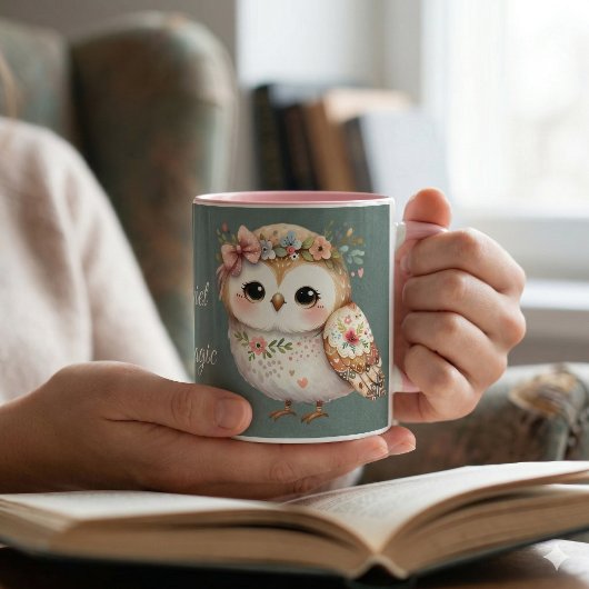Cute Floral Owl with Bow Tasse
