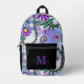 Cute Floral Pattern Monogram Name  Bedruckter Rucksack (Vorderseite)
