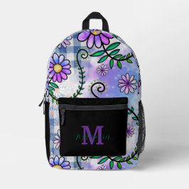 Cute Floral Pattern Monogram Name  Bedruckter Rucksack