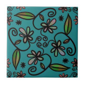 Cute Floral Pattern Teal Fliese (Vorderseite)
