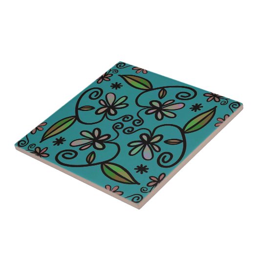 Cute Floral Pattern Teal Fliese (Seite)