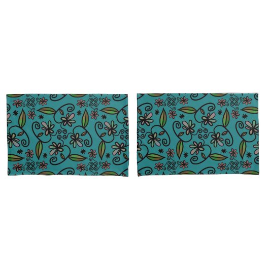 Cute Floral Pattern Teal Kissenbezug (Vorderseite-Set)
