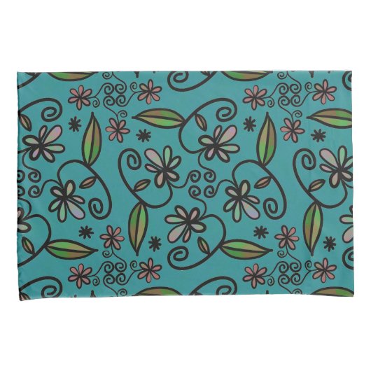 Cute Floral Pattern Teal Kissenbezug (Vorderseite-Rechts)