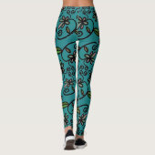Cute Floral Pattern Teal Leggings (Rückseite)