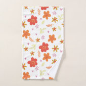 Cute Floral Pattern – Warm Retro Flowers on Black Badhandtuch Set (Handtuch)