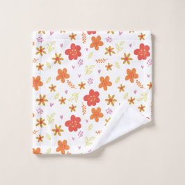 Cute Floral Pattern – Warm Retro Flowers on Black Badhandtuch Set
