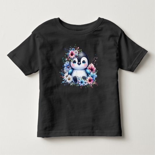 Cute Floral Penguin Pastel Illustration T-Shirt (Vorderseite)