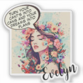 Cute Floral Pop Art ‘Make Your Dreams Into Plans’ Aufkleber (Vorderseite)