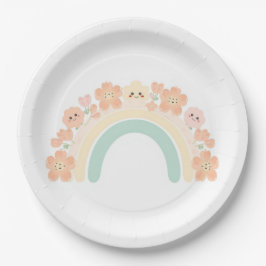 Cute Floral Rainbow Smiles Pastel Birthday Pappteller