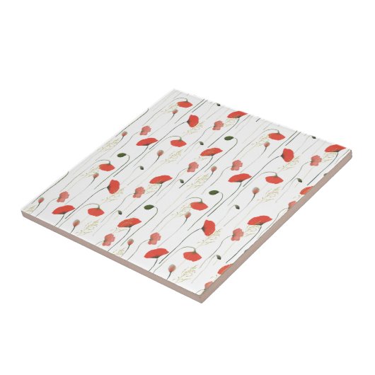 Cute Floral Red Poppy Pattern Ceramic Tile Fliese (Seite)