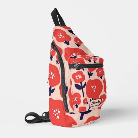 Cute Floral Seamless Pattern – Red Spring Flowers Crossbody Bag (Linke Seite)