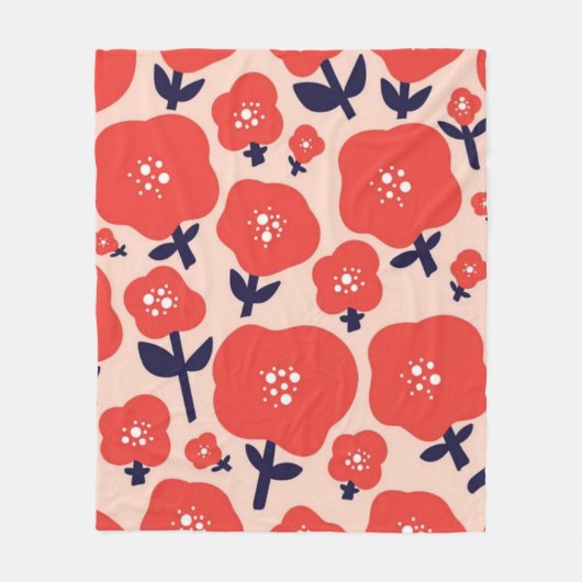 Cute Floral Seamless Pattern – Red Spring Flowers Fleecedecke (Vorderseite)