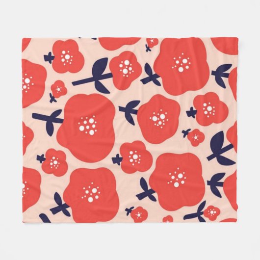 Cute Floral Seamless Pattern – Red Spring Flowers  Fleecedecke (Vorderseite (Horizontal))