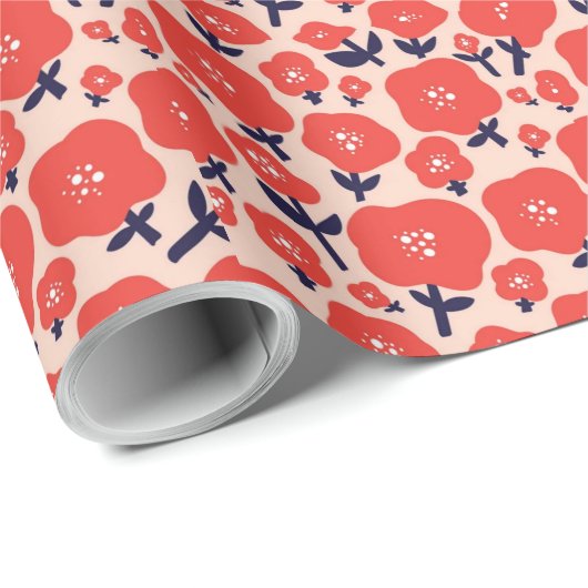 Cute Floral Seamless Pattern – Red Spring Flowers  Geschenkpapier (Rolleneckpunkt)