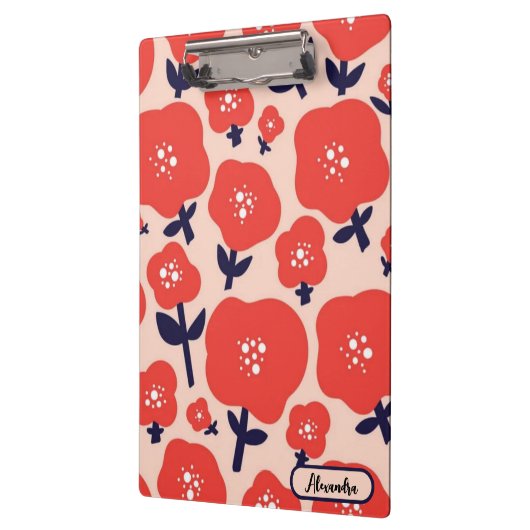 Cute Floral Seamless Pattern – Red Spring Flowers  Klemmbrett (Links)