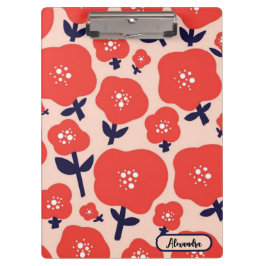 Cute Floral Seamless Pattern – Red Spring Flowers  Klemmbrett