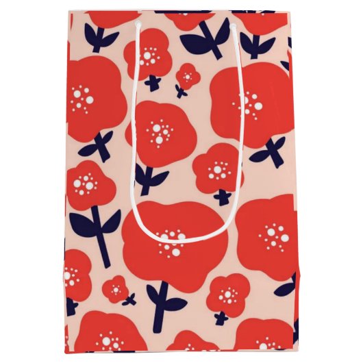 Cute Floral Seamless Pattern – Red Spring Flowers  Mittlere Geschenktüte (Rückseite)